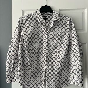 Talbots Womens No-Iron Black and White Geometric Blouse